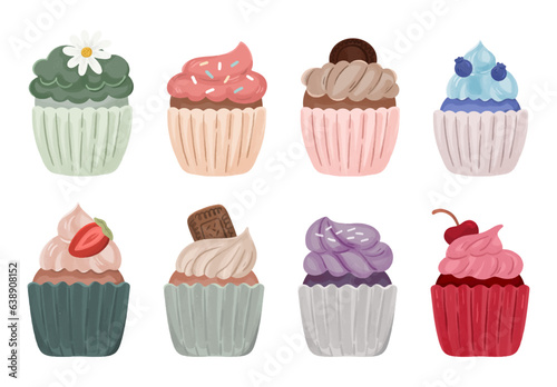 cute cupcakes watercolor graphic set illustration