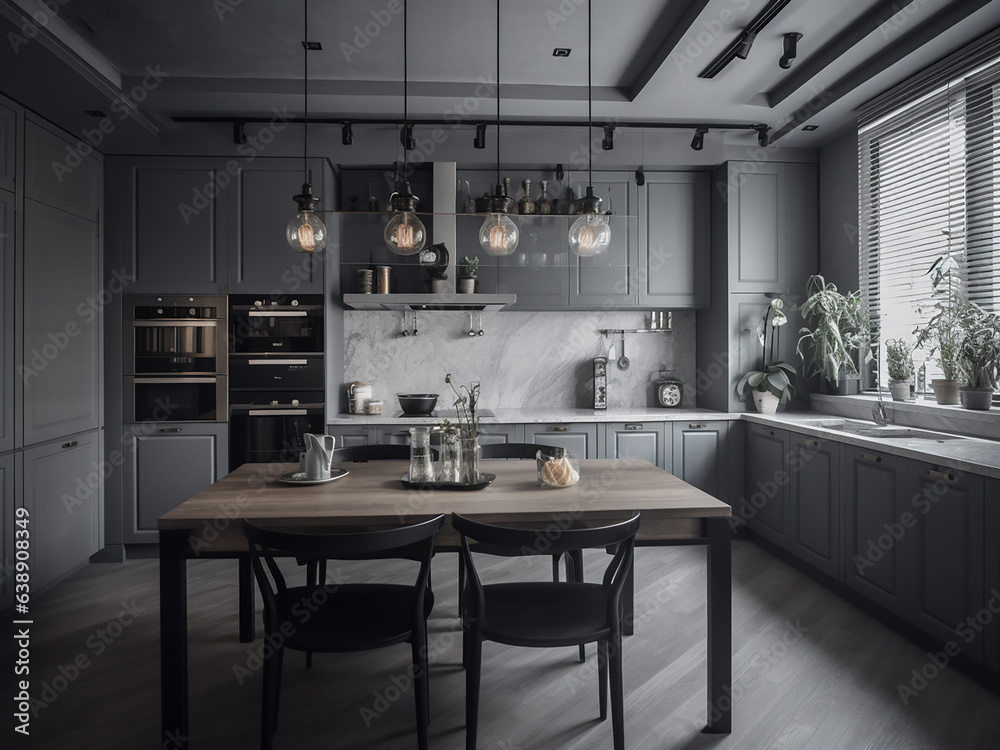 Subtle elegance in a light grey kitchen design. AI Generate.