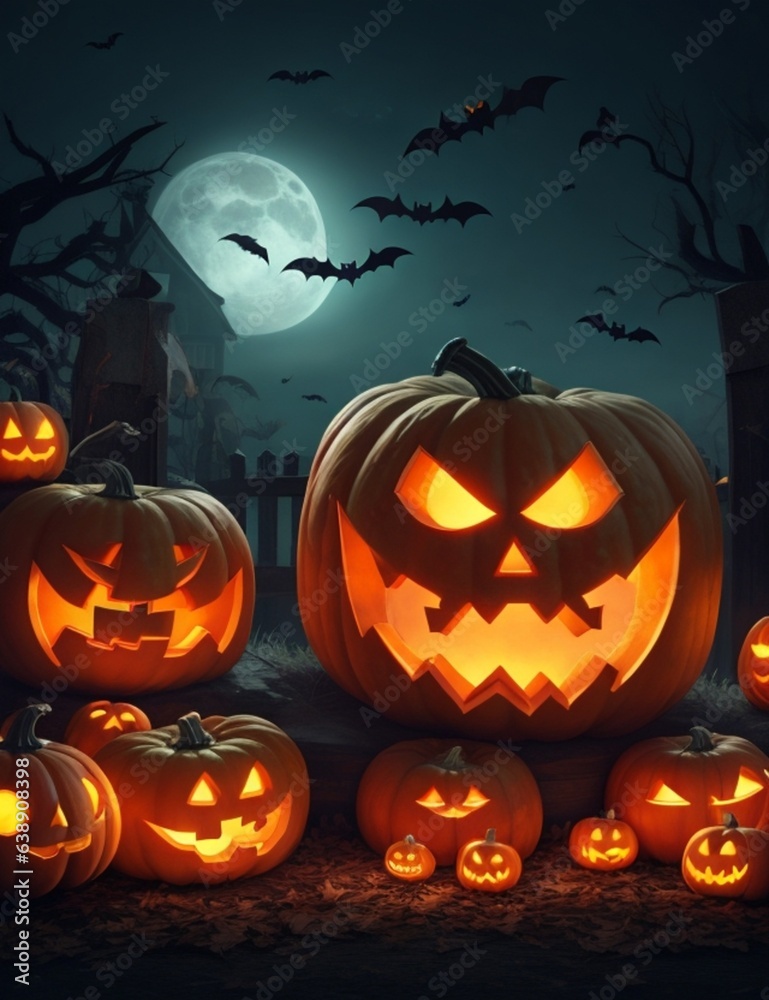 Halloween pumpkin with bats Generated Ai Halloween pumpkin with bats Generated Ai