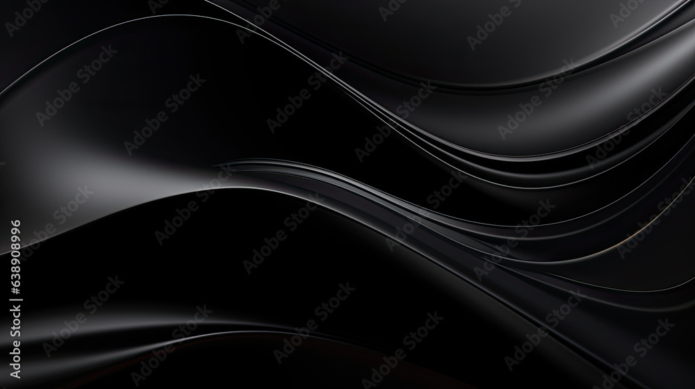 Abstract wavy metallic, 3D abstract wallpaper with dark and black background, illustration
