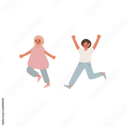 people walking at summer market illustration, Flat style vector images clipart, person, man, woman, male, boy, kid, child, old, elderly, young, muslim, black, family, couple, Diversity, dog.