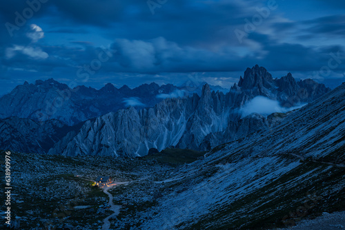 View of Cadini di Misurina at night, Auronzo di Cadore, Dolomites, Italy