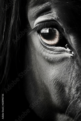 Monochrome closeup of a Horse Eye