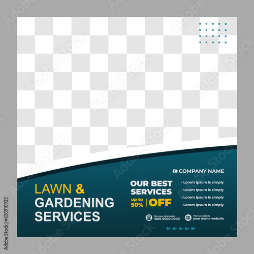 Lawn Mower Garden or Landscaping Service Social Media Post and Web Banner Template design, Agriculture and farming business advertisement flyer design.