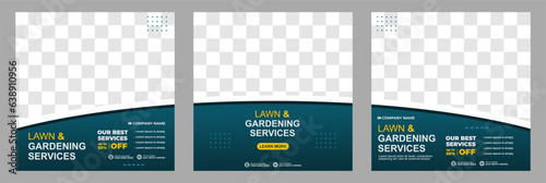Lawn Mower Garden or Landscaping Service Social Media Post and Web Banner Template design, Agriculture and farming business advertisement flyer design.