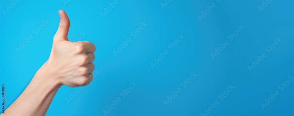 Positive approval thumbs up Hand Gesture on blue Background Positive approval thumbs up Hand Gesture on blue Background