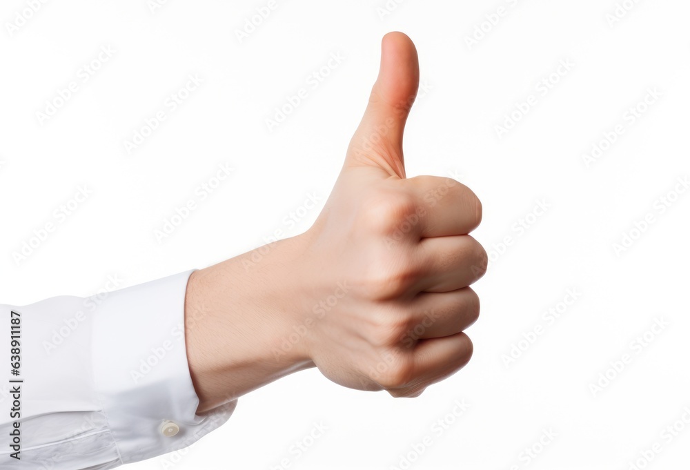 Positive approval thumbs up Hand Gesture on White Background