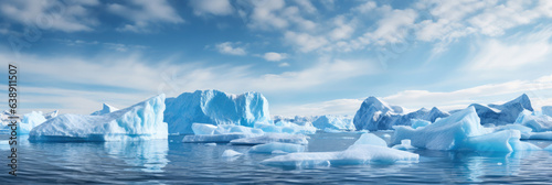 Ice sheets melting in the arctic ocean or waters. Global warming, climate change, greenhouse gas, ecology concept