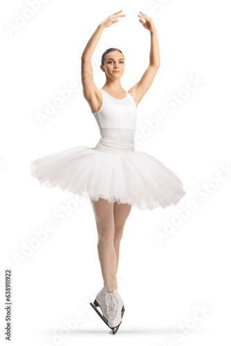 Female figure skater in a white tutu dress