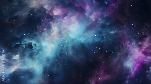 A galactic - inspired texture with swirling nebula patterns in shades of purple  indigo  and teal against a deep black backdrop
