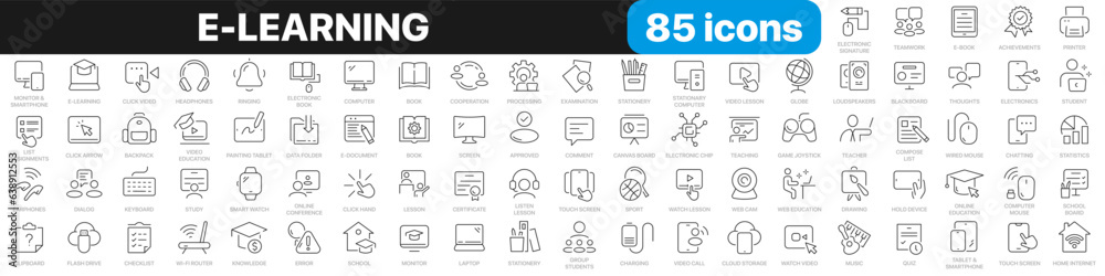 E-learning line icons collection. Education, school, knowledge, online education icons. UI icon set. Thin outline icons pack. Vector illustration EPS10