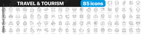 Travel and tourism line icons collection. Hotel, museum, airport, trip icons. UI icon set. Thin outline icons pack. Vector illustration EPS10