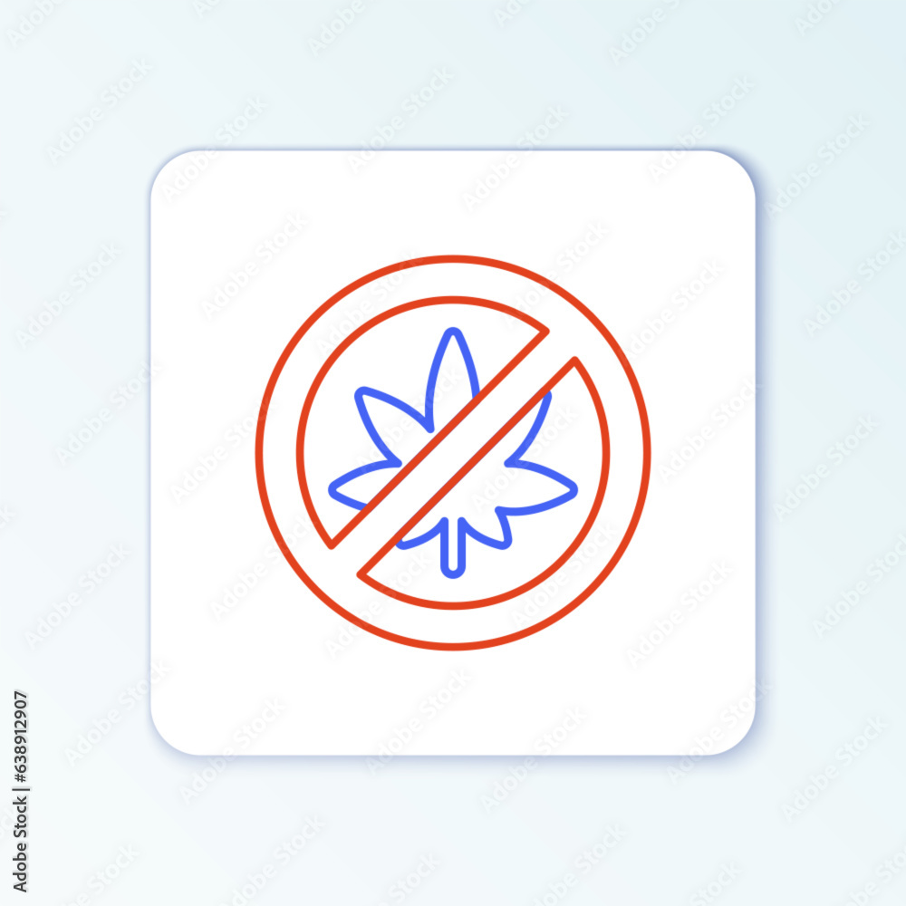 Line Stop marijuana or cannabis leaf icon isolated on white background. No smoking marijuana. Hemp symbol. Colorful outline concept. Vector Line Stop marijuana or cannabis leaf icon isolated on white background. No smoking marijuana. Hemp symbol. Colorful outline concept. Vector