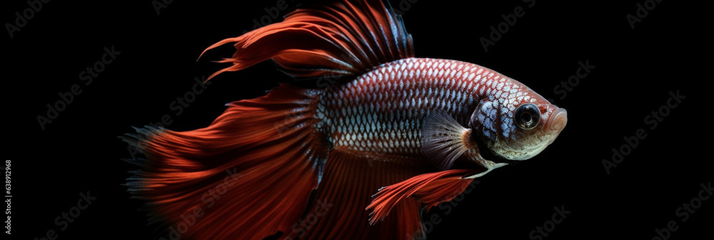 Aquatic Elegance - Stunning Detail of Betta Fish on Black Background. Generative AI, Aquatic Elegance - Stunning Detail of Betta Fish on Black Background. Generative AI,