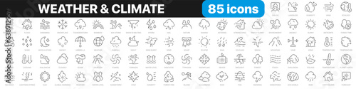 Weather and climate line icons collection. Natural disasters, nature, environment icons. UI icon set. Thin outline icons pack. Vector illustration EPS10