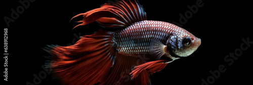 Aquatic Elegance - Stunning Detail of Betta Fish on Black Background. Generative AI,