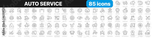 Auto service line icons collection. Fuel, vehicle, insurance, repair, garage icons. UI icon set. Thin outline icons pack. Vector illustration EPS10