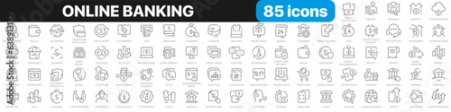 Online banking line icons collection. Wallet, finance, payment, bill, security icons. UI icon set. Thin outline icons pack. Vector illustration EPS10
