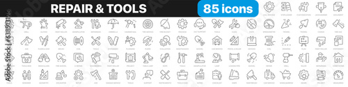 Repair and tools line icons collection. Instruments, construction, brush icons. UI icon set. Thin outline icons pack. Vector illustration EPS10