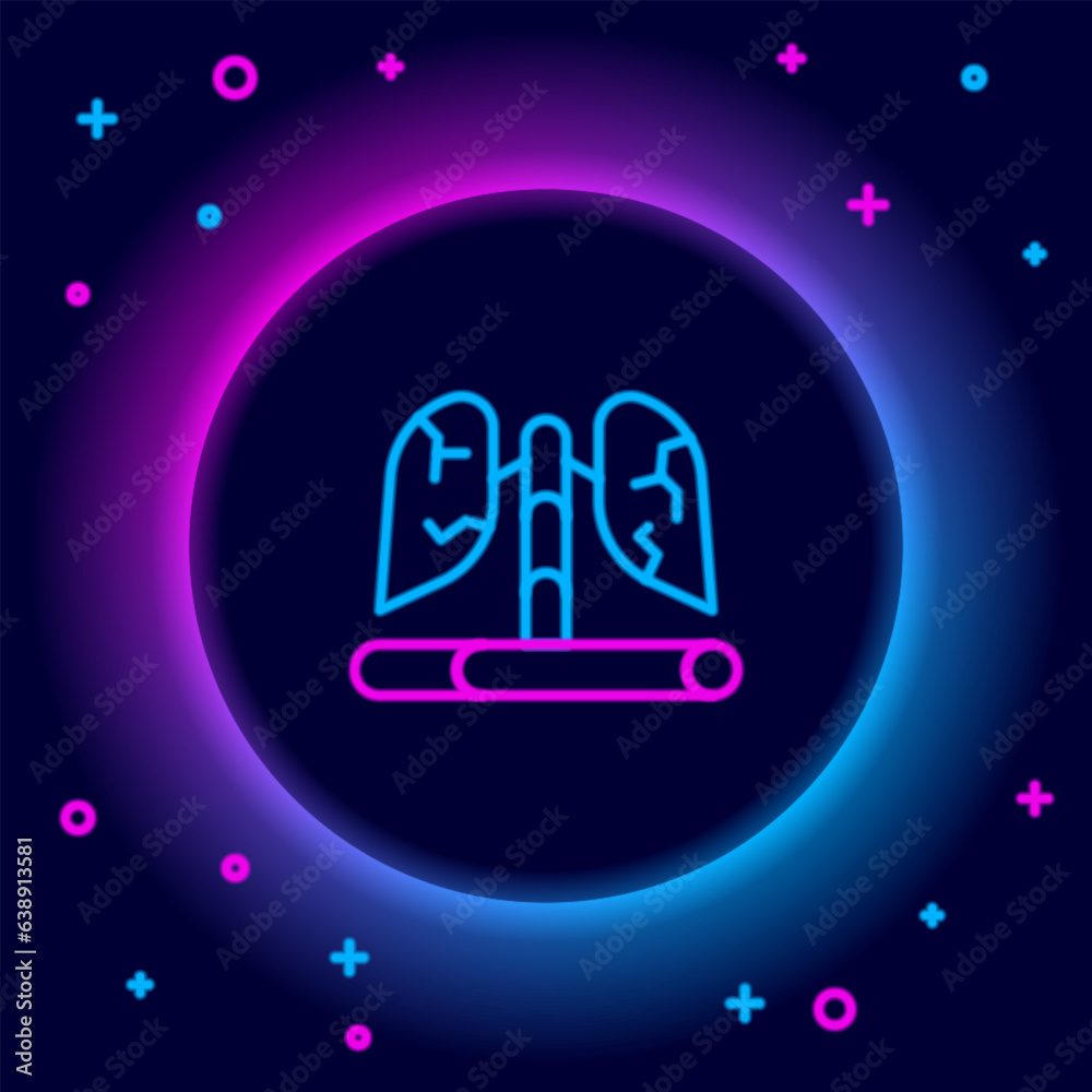 Glowing neon line Disease lungs icon isolated on black background. Colorful outline concept. Vector Glowing neon line Disease lungs icon isolated on black background. Colorful outline concept. Vector
