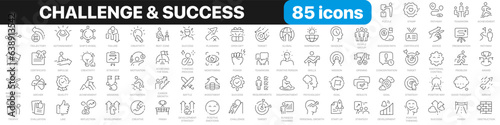 Challenge and success line icons collection. Cooperation, goal, strategy, vision, finish icons. UI icon set. Thin outline icons pack. Vector illustration EPS10