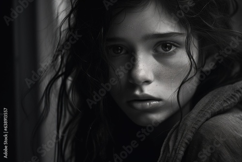 Black and white portrait of a young girl