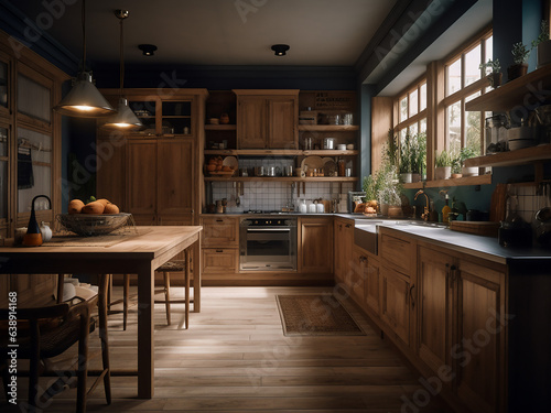 Light wood kitchen designed for comfort and style. AI Generate.