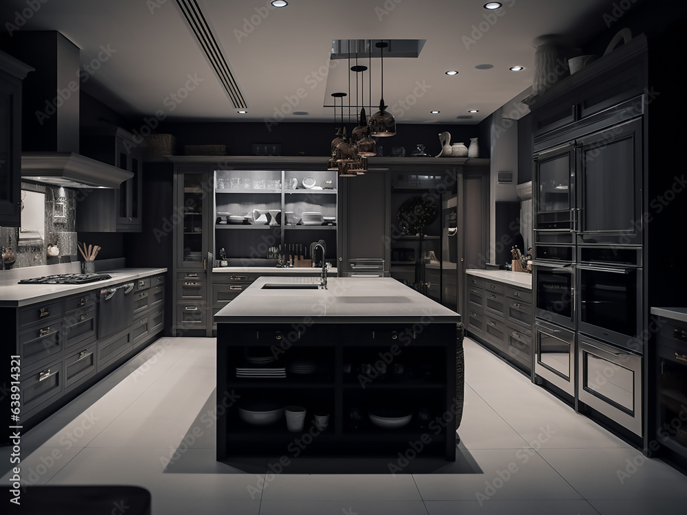 Bright and airy modern kitchen space. AI Generate.