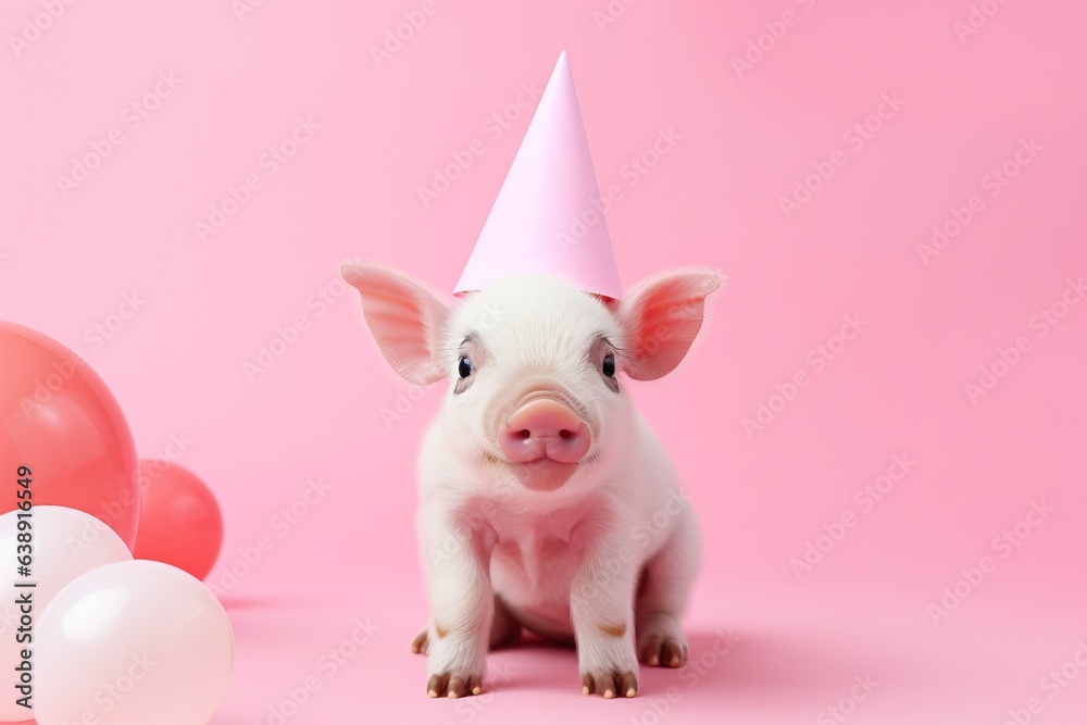 Obraz premium Celebratory Cutie: Birthday Piglet Card