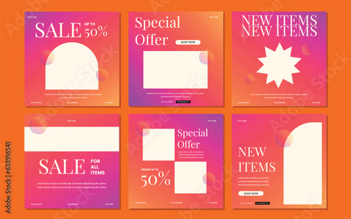 Set of Editable minimal square banner template. Suitable for social media post and web internet ads. Vector illustration with photo college