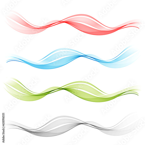 Red  green  blue  gray abstract wave. Set of transparent waves.