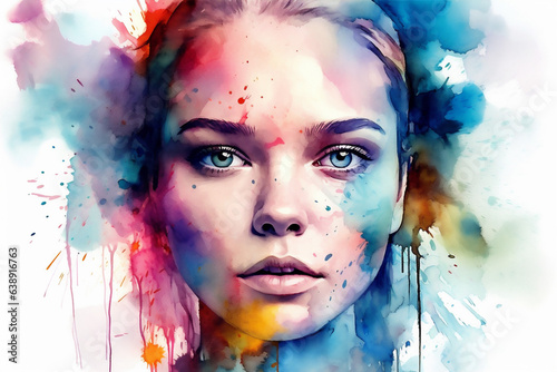 style woman illustration lip art beauty day watercolor colourful face women's portrait. Generative AI.