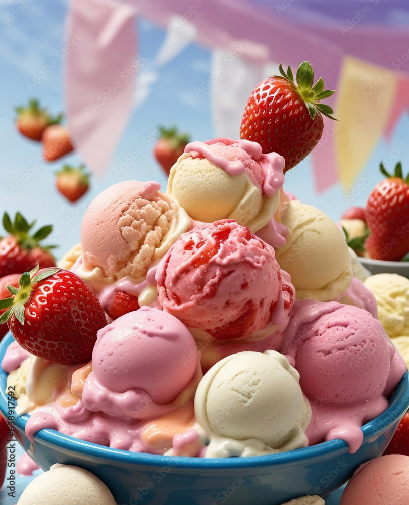 Strawberry and vanilla ice cream 