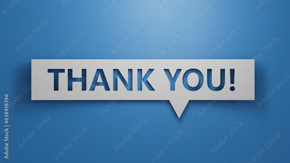 Speech Bubble. Thank You Message. Expressing Gratitude, Acknowledgment and Appreciation. Minimalist Abstract Design With White Cut Out Paper on Blue Background. Business concept. 3D Render.
Speech Bubble. Thank You Message. Expressing Gratitude, Acknowledgment and Appreciation. Minimalist Abstract Design With White Cut Out Paper on Blue Background. Business concept. 3D Render.