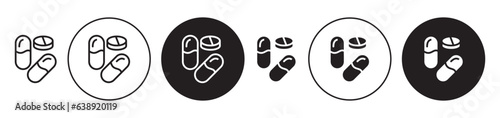 Multivitamin pills vector icon set. pharmaceutical capsule symbol. antibiotic drug tablet medicine icon in black color. photo