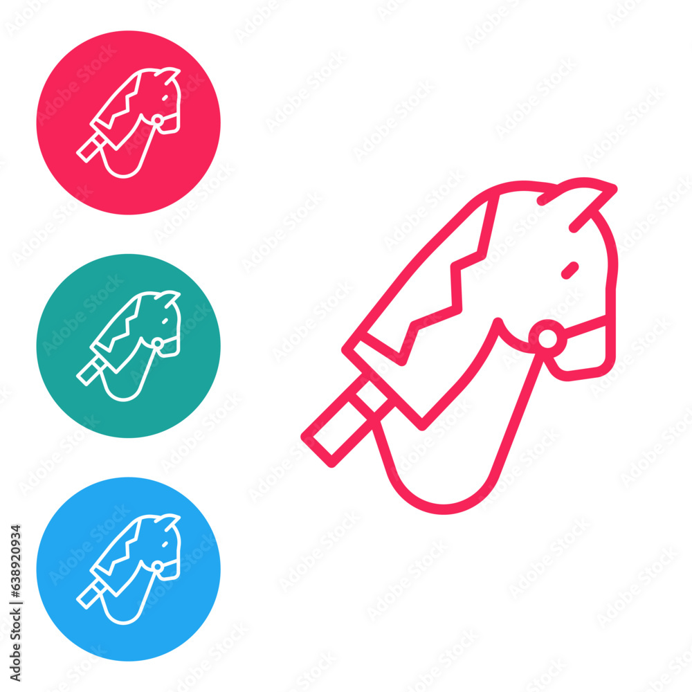 Red line Toy horse icon isolated on white background. Set icons in circle buttons. Vector Red line Toy horse icon isolated on white background. Set icons in circle buttons. Vector