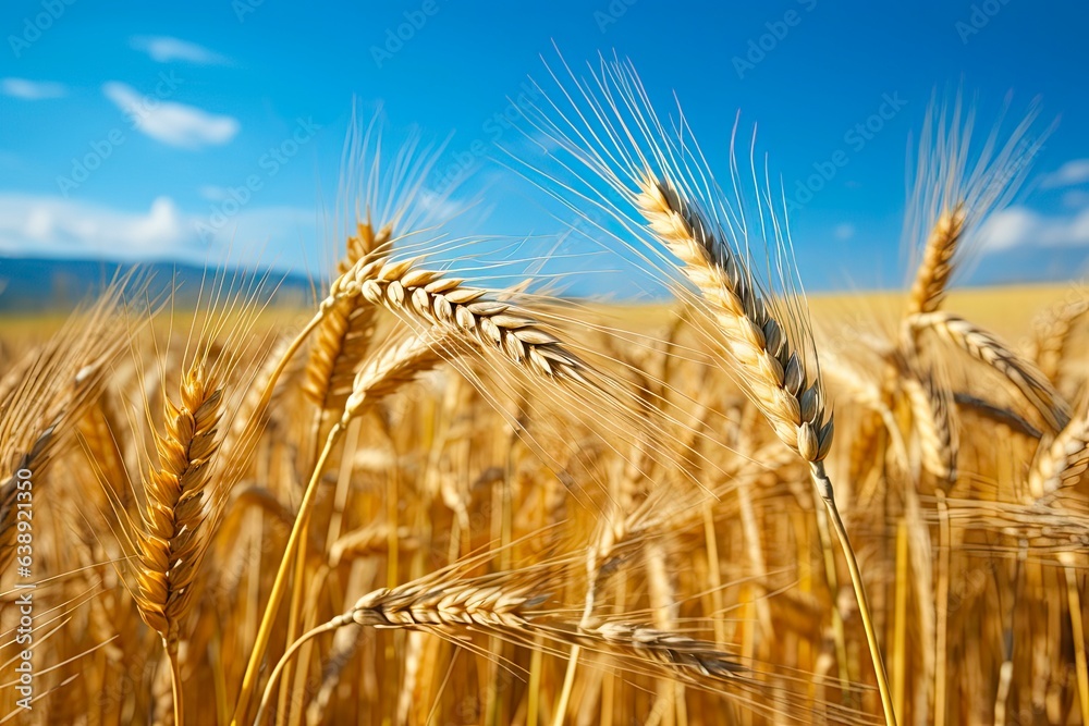 Golden Harvest: Ripe Yellow Barley Field Ready for Harvest under Summer Sky in Agricultural Setting Golden Harvest: Ripe Yellow Barley Field Ready for Harvest under Summer Sky in Agricultural Setting