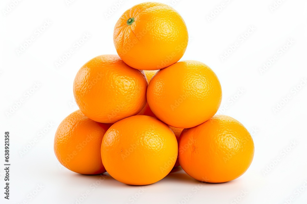 Juicy and Delicious: Stack of 5 Navel Oranges, a Colourful Fruit Snack Rich in Fiber, Fructose and Sweetness, Isolated on White Background Juicy and Delicious: Stack of 5 Navel Oranges, a Colourful Fruit Snack Rich in Fiber, Fructose and Sweetness, Isolated on White Background