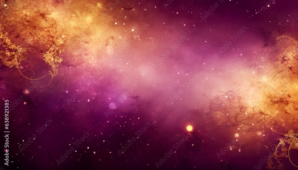 Fantasy orange and violet, purple nebula glowing and morphing into space. Vintage elements and fine lines transforming this galaxy pattern into a unique cosmic background.