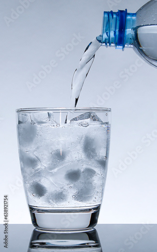 Pour water into a glass with ice.