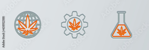 Set line Test tube with marijuana, Legalize and icon. Vector