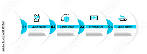 Set line Cigar, Mexican carpet, Lemon and wrestler icon. Vector