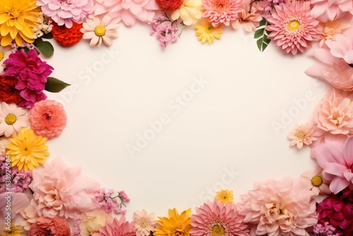 Pink floral greeting card design with flowers on the border and copy space © Tarun