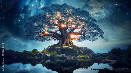 Yggdrasil Tree Of Life. Viking Legendary World Tree Symbol Of Life And Vitality. Generative AI