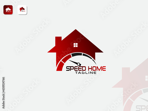 Speed home logo design. Fast. Real estate logo. Business. Speed meter. Building. Premium template. Company. Home. Unique
