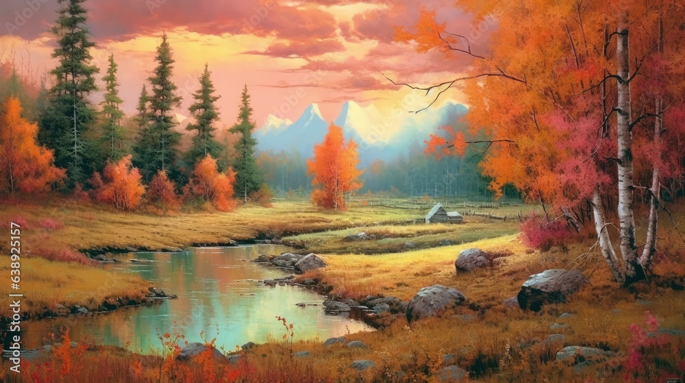 Fototapeta premium Beautiful sky and tree autumn background style. Generative Ai