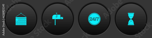 Set Calendar, Open mail box, Clock 24 hours and Hourglass icon. Vector
