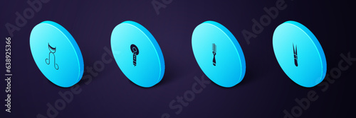 Set Isometric Eyebrow tweezers, Hairbrush, dryer and Eyelash curler icon. Vector