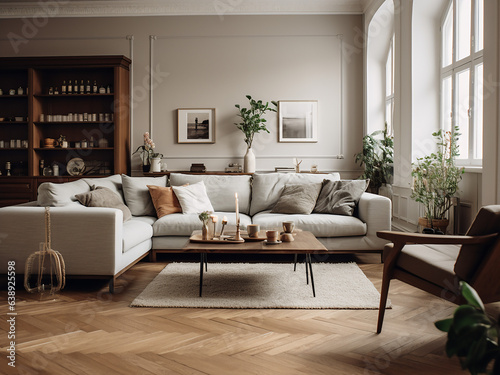 Minimalist classic living room with clean lines. AI Generative.