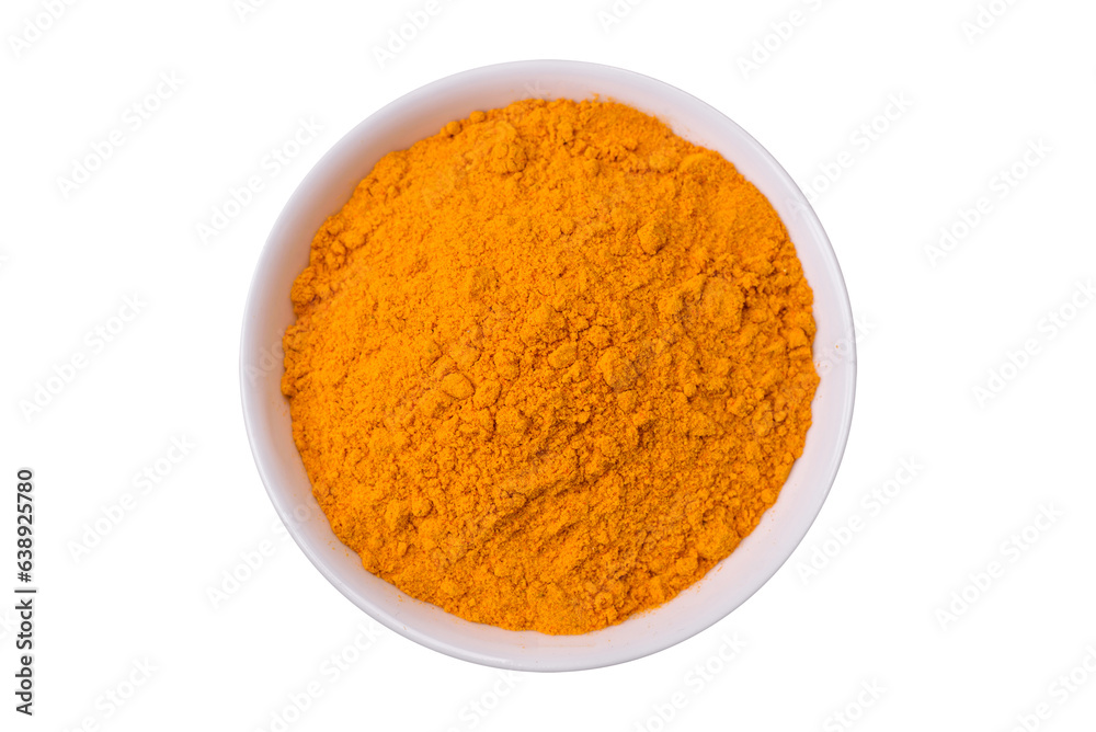 Composition consisting of variations of spices in white bowls and metal spoons Composition consisting of variations of spices in white bowls and metal spoons